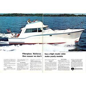 1971 Hatteras 45 Convertible Yacht 2 Page Vintage Print Ad Family Boat Wall Art